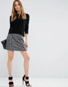 Asos Textured Skirt With Fringe Detail - Black