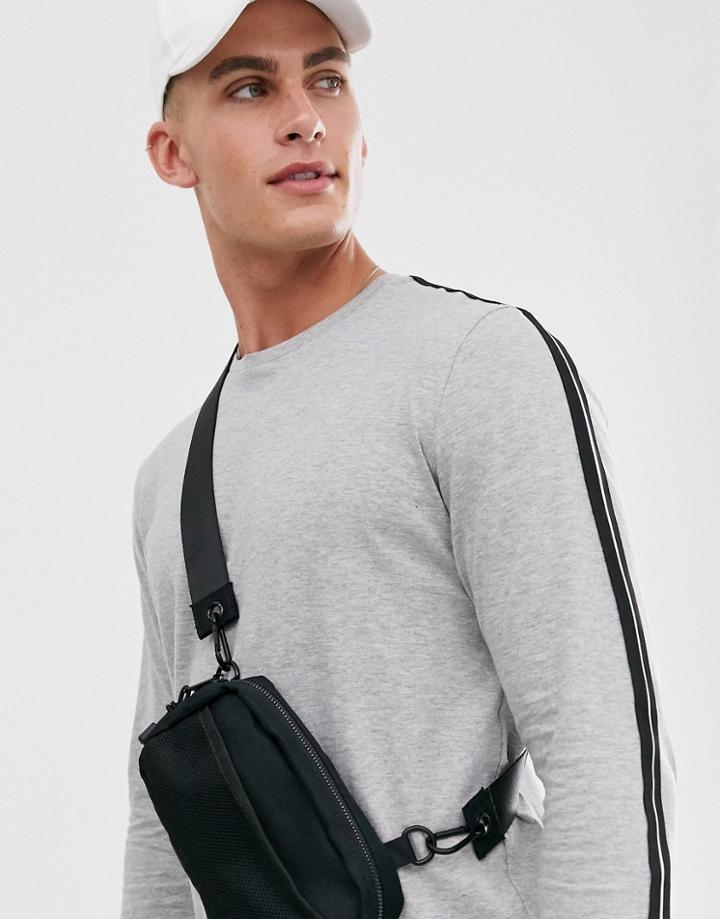 Threadbare Panel Long Sleeve Top With Taping In Gray - Gray