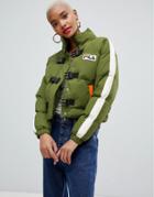 Fila Padded Jacket With Buckle Fastening And Chest Logo - Green