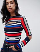 Tommy Hilfiger X Gigi Hadid Intarsia Stripe Sweatshirt With Arm Cut Outs - Multi
