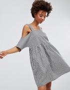 Monki Gingham Cold Shoulder Smock Dress - Black