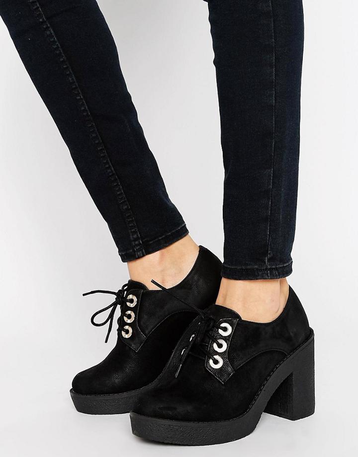 Blink Lace Up Chunky Heel Shoe - Black