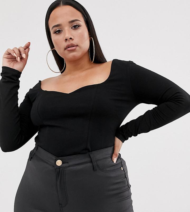 Asos Design Curve Sweetheart Neck Top-black