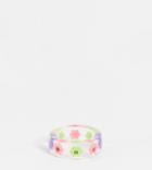 Asos Design Curve Ring With Novelty Flowers In Clear Plastic