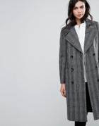 Selected Madison Wool Blend Check Long Coat - Gray