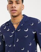 Asos Design Regular Fit Shirt In Navy Moon Print