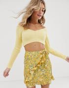 Asos Design Chunky Cropped Sweater With Wide V Neck-yellow