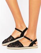 Vero Moda Lace Detail Espadrille Sandals - Black