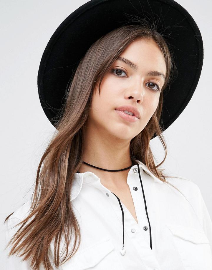 Pieces Faux Suede Tie Up Choker - Black