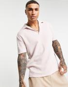 Asos Design Oversized Deep V Polo In Lightweight Waffle Fabric In Lilac-purple