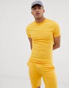 Asos Design Tracksuit Muscle Sweatshirt / Skinny Shorts In Yellow - Yellow