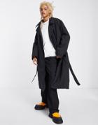 Asos Design Extreme Oversized Trench Coat In Black With Hood