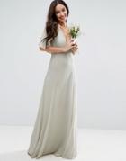 Asos Wedding Lace Applique Cape Maxi Dress - Green
