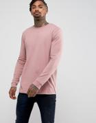 Asos Longline Long Sleeve T-shirt In Pink - Pink