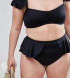 Asos Design Curve Floaty Frill Layer Detail High Waist Pant In Black - Black