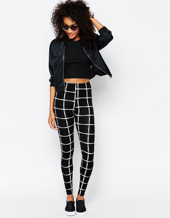 Asos Leggings In Mono Grid Check - Mono