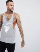 Asos Design Extreme Racer Back Tank With Raw Edge And Triangle Print - Gray