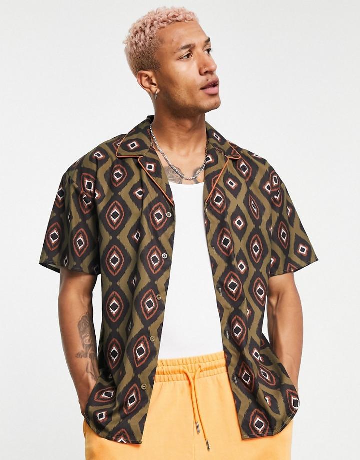 Mennace Revere Short Sleeve Shirt Set In Green All Over Print-multi