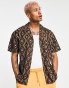 Mennace Revere Short Sleeve Shirt Set In Green All Over Print-multi
