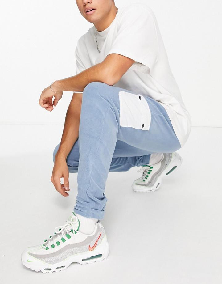 Liquor N Poker Straight Leg Cargo Joggers In Light Blue Micro Fur With Tonal Panels