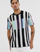 Asos Design Oversized Knitted T-shirt With Stripe Design - Multi