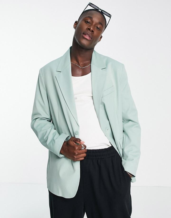 Bershka Two Button Blazer In Mint-green