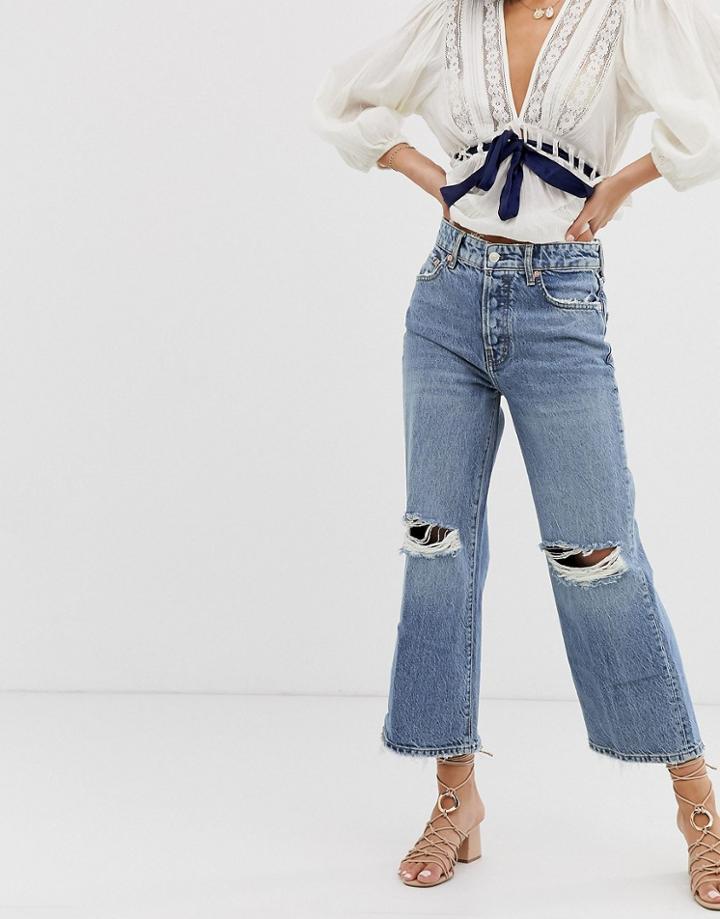 Free People Ranger Slit Knee Cropped Wide Leg Jeans