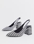 Asos Design Samson Slingback Mid Heels In Houndstooth - Multi