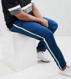 Asos Design Plus Slim Pants With Side Taping - Blue