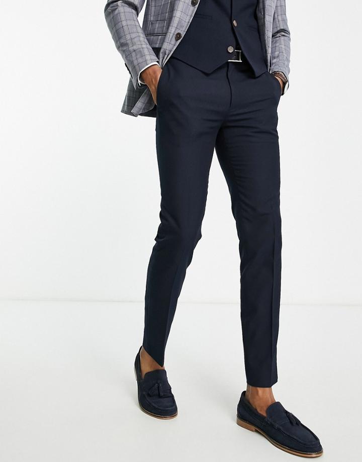 Topman Skinny Textured Suit Pants In Navy