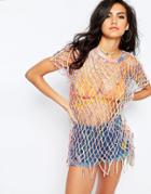 Asos Longline Macrame T-shirt In Tye Dye - Multi