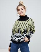 Willow & Paige High Neck Graphic Print Sweater - Multi