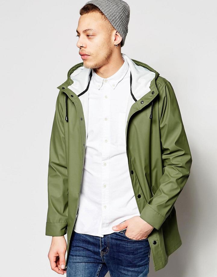 Asos Hooded Jacket In Khaki With Shower Resistance - Khaki