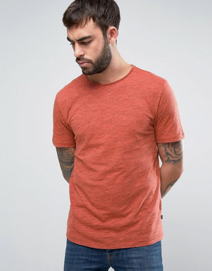 Only & Sons T-shirt With Raw Hem In Marl - Orange