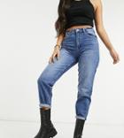 Bershka Petite Mom Jeans In Blue-blues