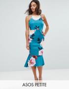 Asos Petite Floral Pinny Midi Dress With Pephem - Multi