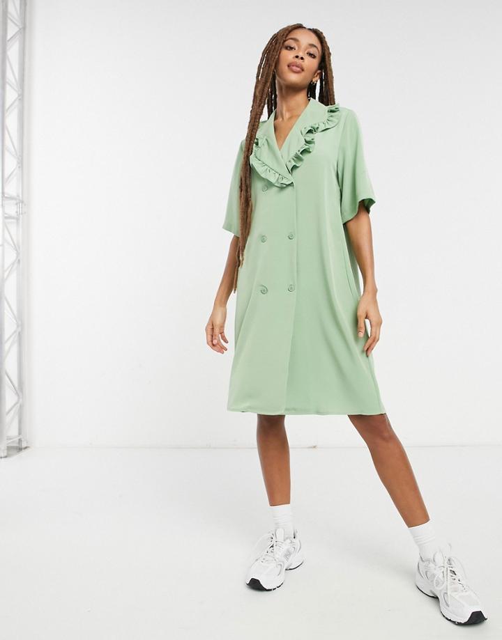 Monki Marian Frill Collar Mini Dress In Green