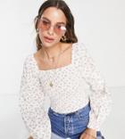 Topshop Tall Prairie Shirred Top In White