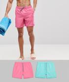Asos Swim Shorts In Pink & Turquoise Mid Length 2 Pack Save - Multi