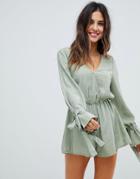 Lunik Long Sleeved Romper With Wrist Ties - Green