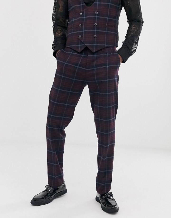 Devils Advocate Slim Fit Check Pants-red