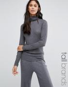 Y.a.s Tall High Neck Long Sleeve Knit Sweater - Gray