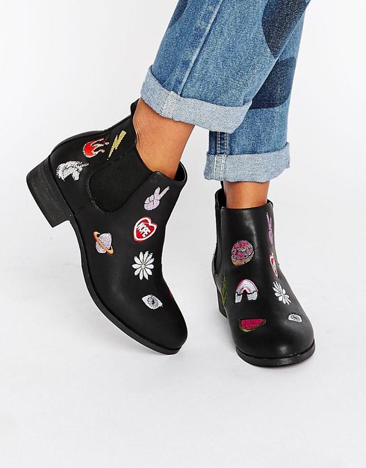 Daisy Street Patch Chelsea Boots - Black