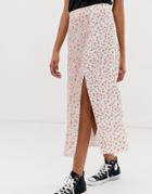 New Look Split Midi Skirt In Floral Print-white