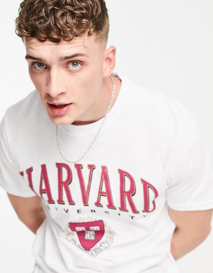 Pull & Bear T-shirt With Harvard Print In White