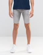 Kubban Stretch Skinny Denim Shorts In Raw Hem - Gray