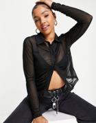 Topshop Ruch Front Mesh Shirt In Black