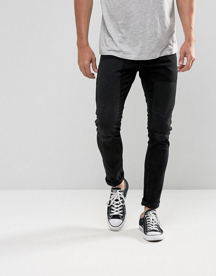 G-star 3301-a Super Slim Jeans Distressed Repair Wash Black - Black