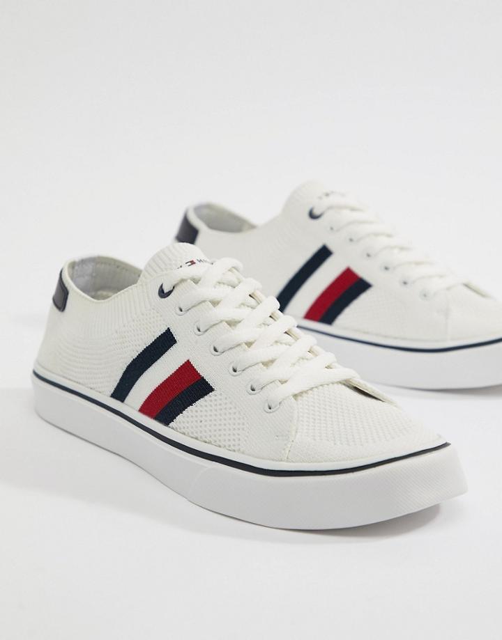 Tommy Hilfiger Icon Stripe Knit Sneakers In White - White