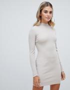 Missguided High Neck Knitted Sweater Dress - Beige